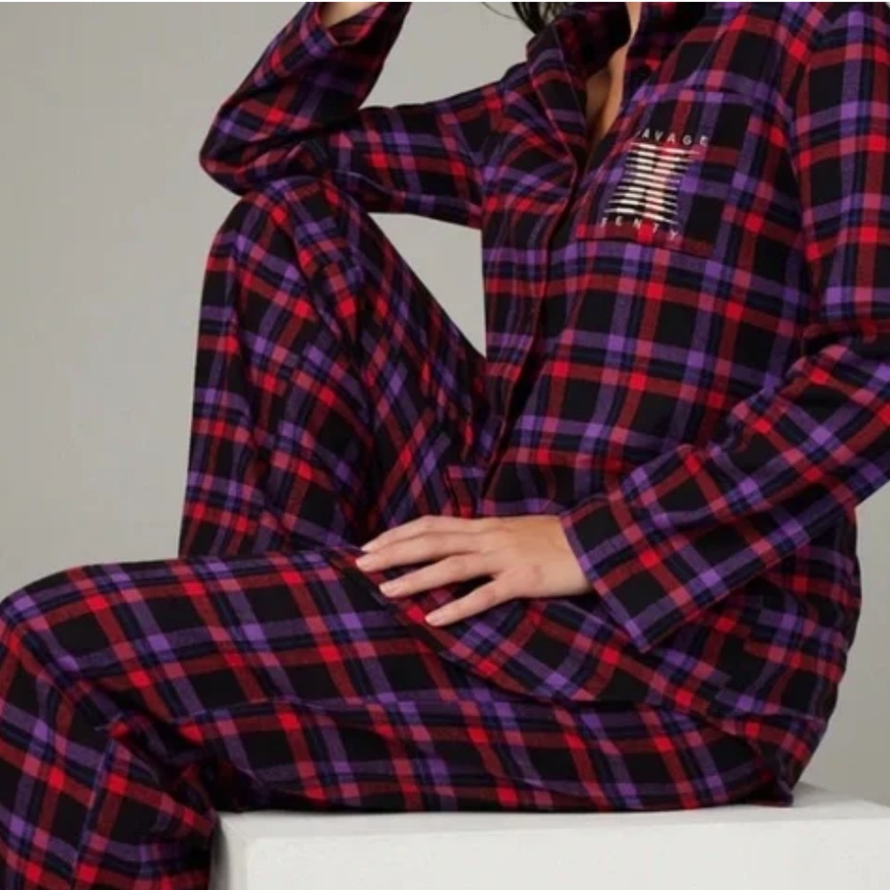 SAVAGE FENTY night star chaser sleep shirt plaid flannel medium